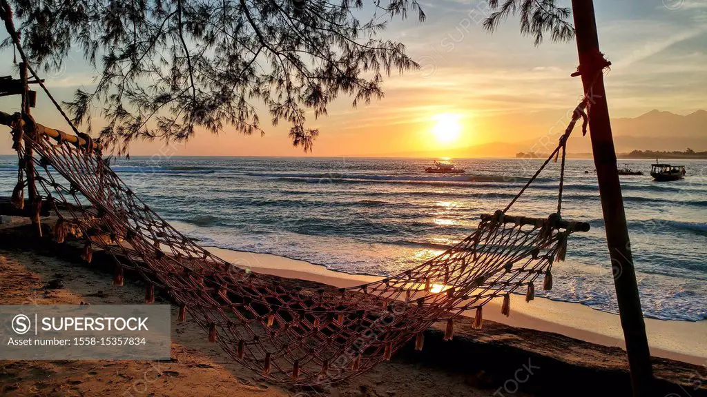 Indonesia, Gilli Meno, sunset, hammock