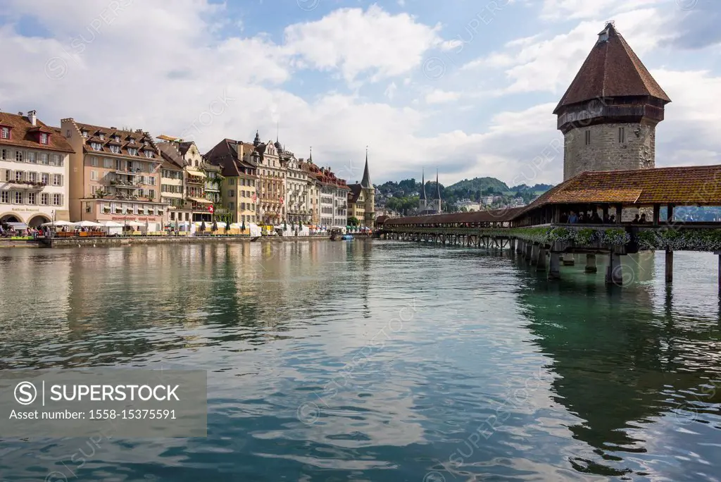 Kapellbrücke and Water Tower, Lucerne, Lake Lucerne, Canton of Lucerne, Switzerland