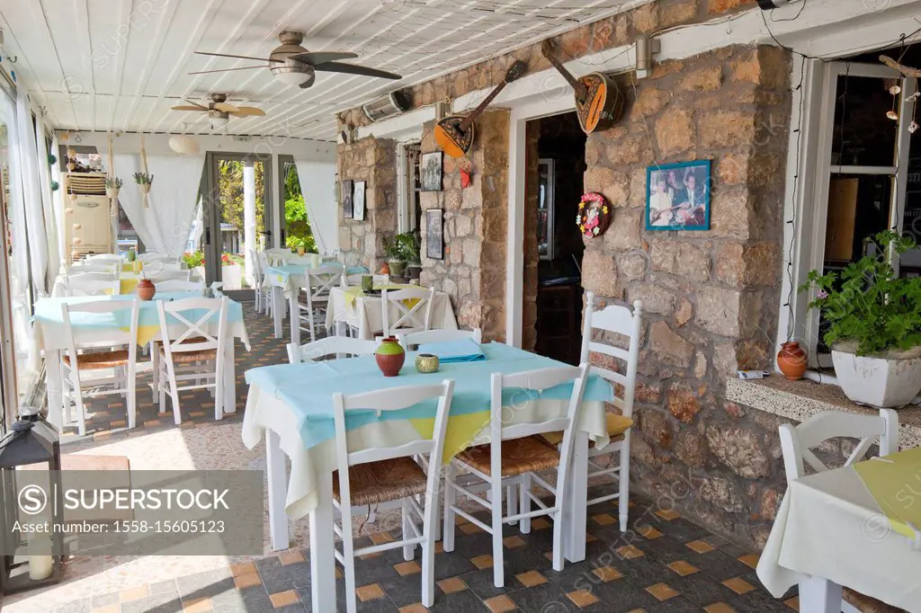 roofed terrace of a restaurant in Greece