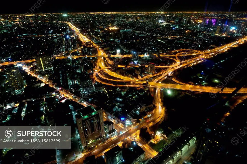 Thailand, Bangkok, town overview at night,