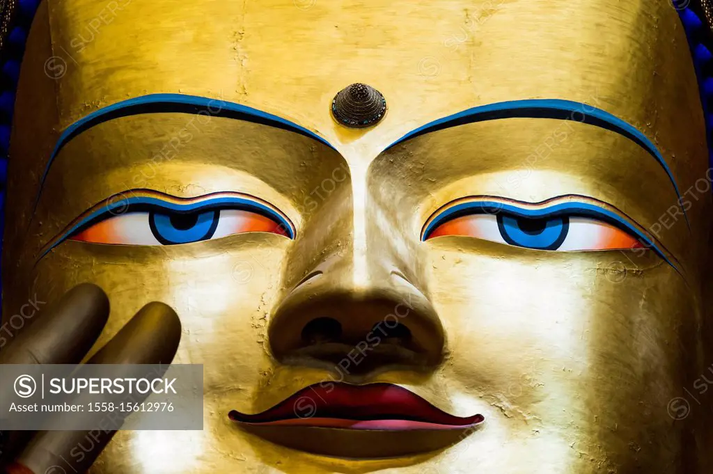 Tibet, Shigatse, the Tashi Lhunpo Monastery, Buddha statue, close-up