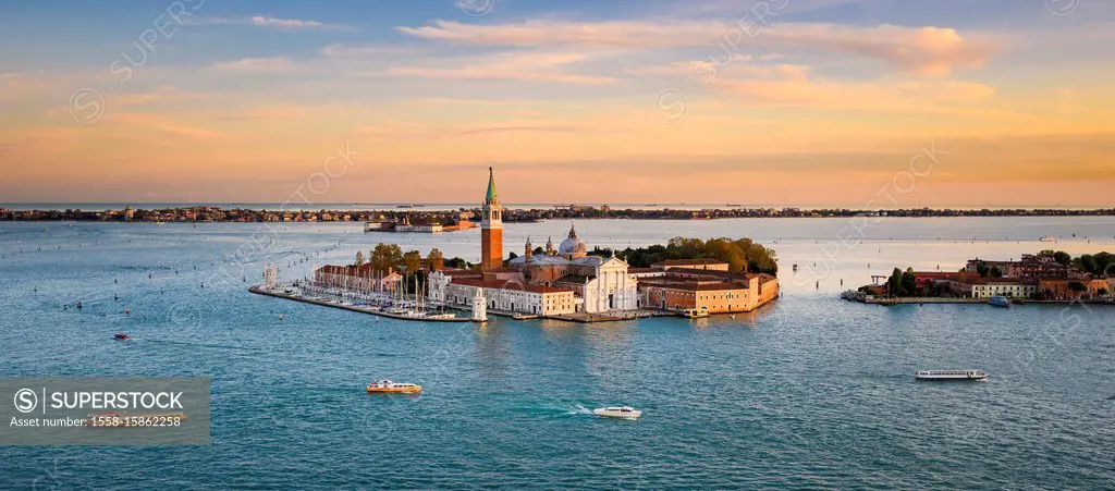 Panoramic aerial view at San Giorgio Maggiore island, Venice, Italy