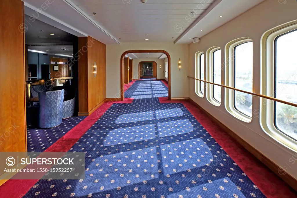 Promenade in the hotel and museum ship Queen Elizabeth 2 (QE2), Dubai, Persian Gulf, United Arab Emirates