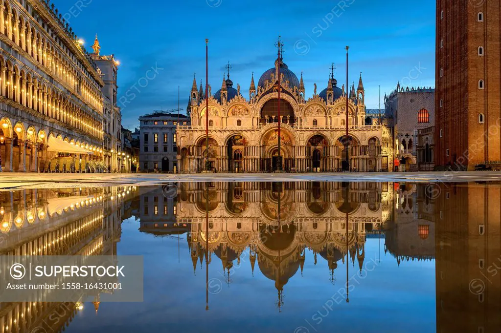 Piazza San Marco in Venice, Italy during Acqua Alta flooding