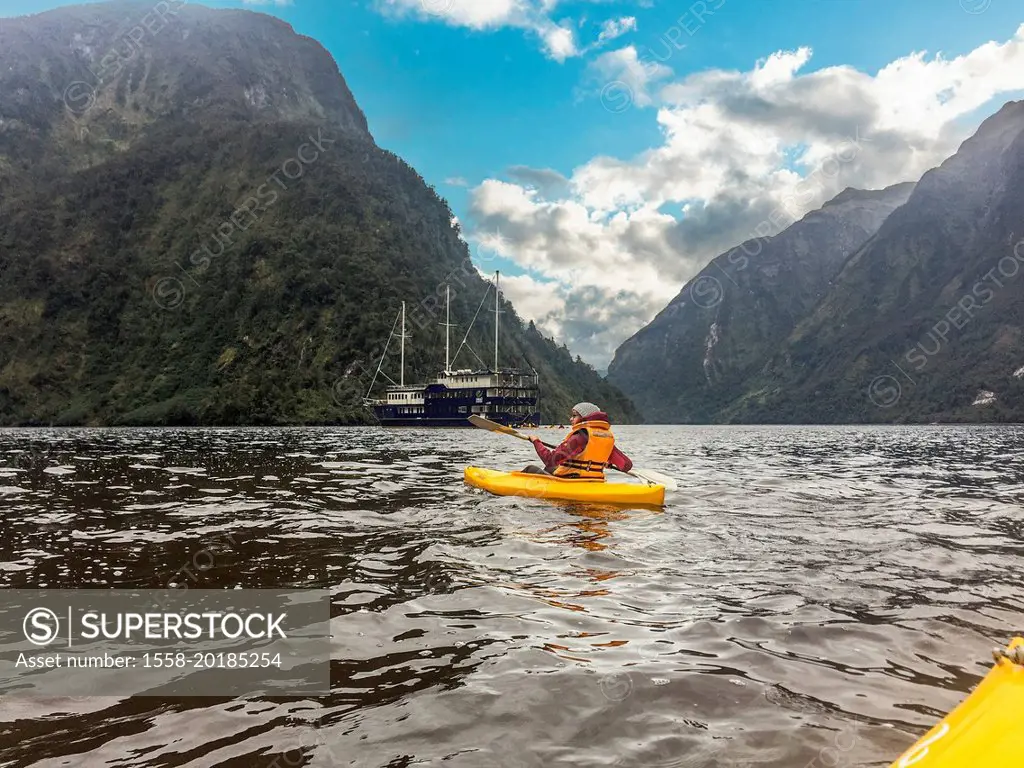 Canoeing through magnificent Doubtful Sound, South Island of New Zealand