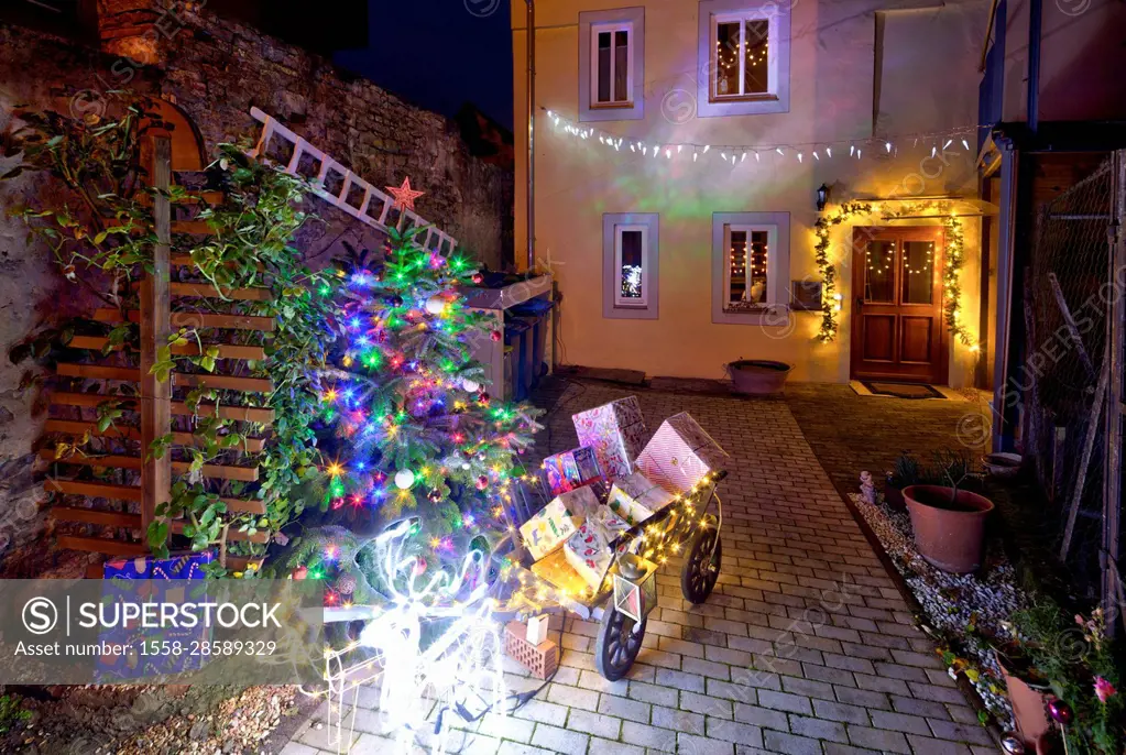 Christmas market, Advent, Christmas, decoration, village view, Dettelbach, Franconia, Bavaria, Germany, Europe