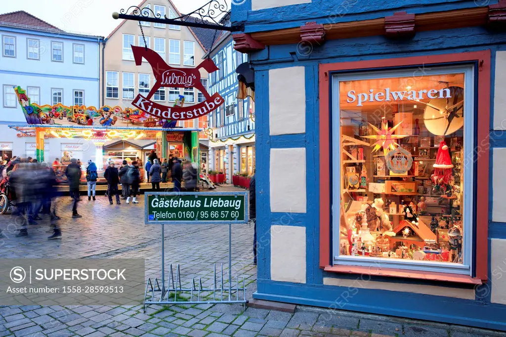 Christmas market, advent, blue hour, half-timbered, historical, Schmalkalden, Thuringia, Germany,