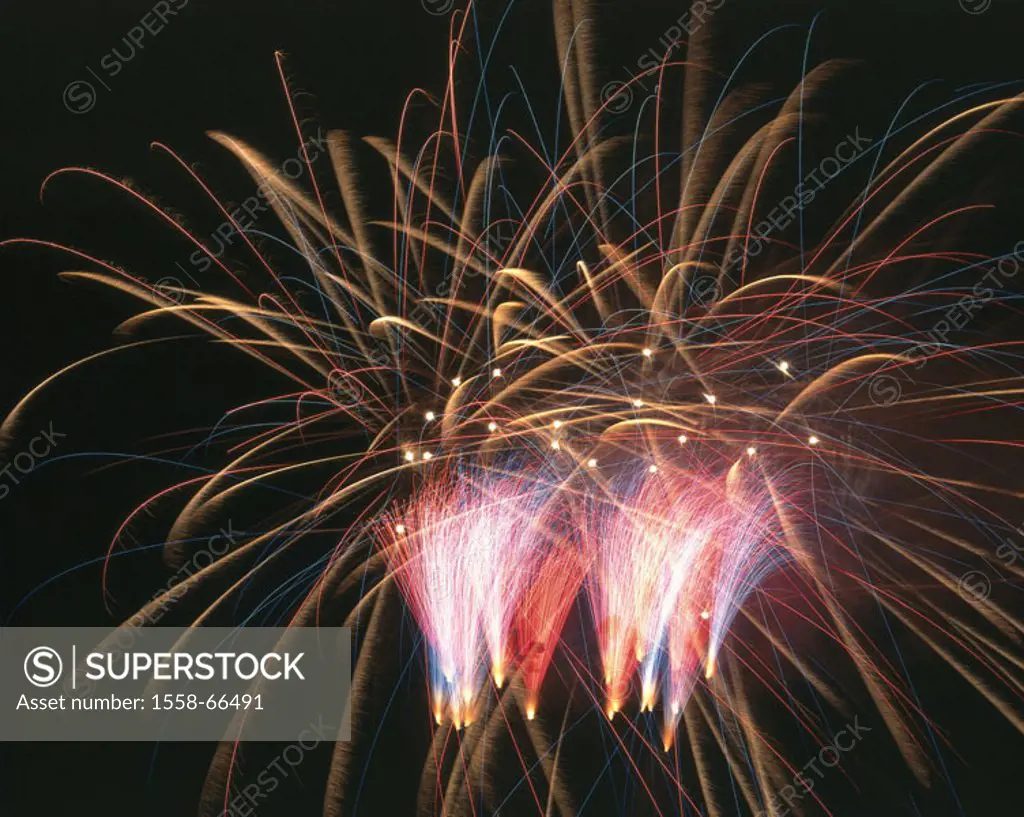 Fireworks, light rockets, night   Night heaven, event, party, celebration, turning of the year, New Year´s Eve, New Year´s Eve fireworks, rockets, exp...