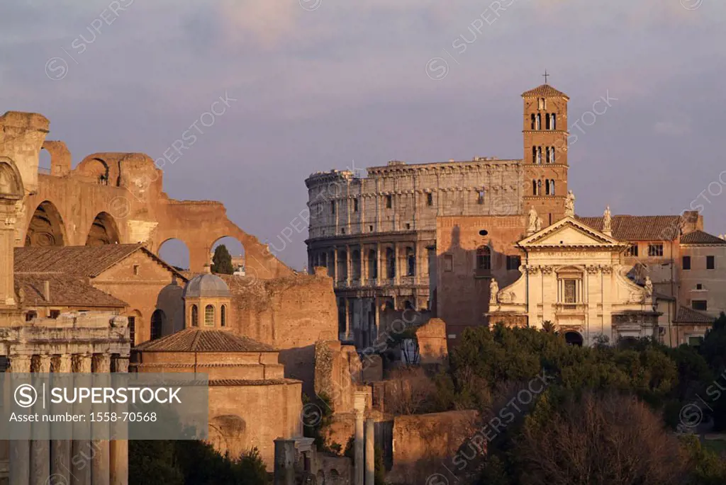 Italy, Rome, forum Romanum,  Coliseum  Europe, region Latium, capital, sight, excavation place, remains, sight, architecture, construction, ruins, tou...