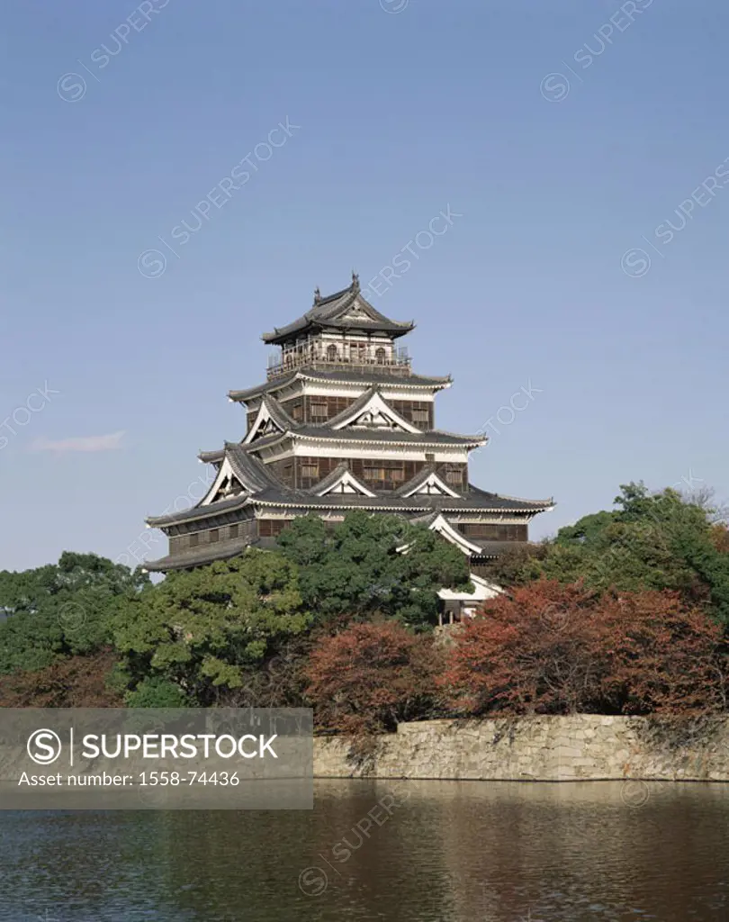 Japan, island Honshu, Hiroshima,  Castle, 16. Jh.   Asia, port, landmarks, sight, construction, palace, castle installation, Hiroshima Castele, power ...