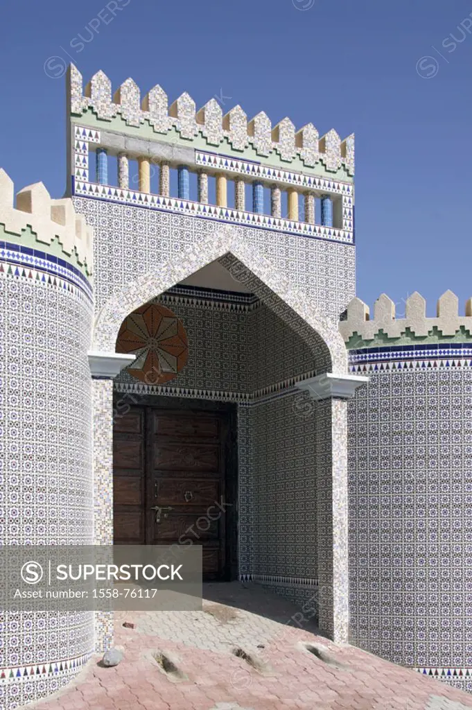 Sultanate Oman, Wadi Semail, Fanja, Gate  West Asia, Arabic peninsula culture art Arabic architecture, buildings, construction, entrance, passageway, ...