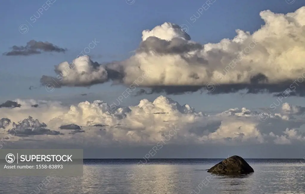 Beach, sea, stone scrap, heaven,  Clouds, twilight,  Series, clouded sky, thunderclouds, clouds, cloudy, horizon, water, nature, landscape, rocks, sto...