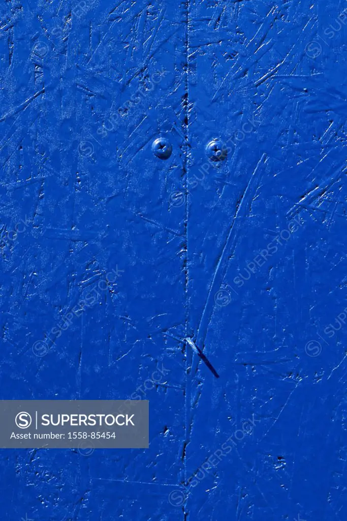 Wall, screws, nail,    Pressholz, wood plates, connection, fortification, varnished, canceled, color mood, color blue, cleverly, humor, face, quietly ...