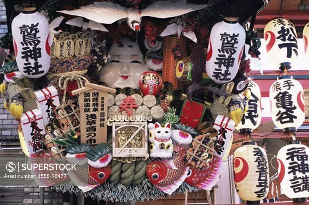 Japan, island Honshu, Tokyo, Otori, Shrine, Tori-no-Ichi festival, sale, Souvenirs, lucky charm,  Asia, Eastern Asia, island state, souvenir sale, art...