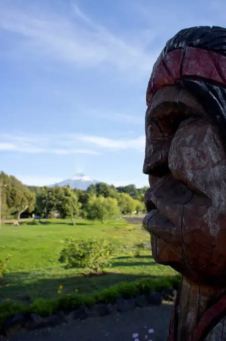 Mapuche wooden figure at Villarica, Chile