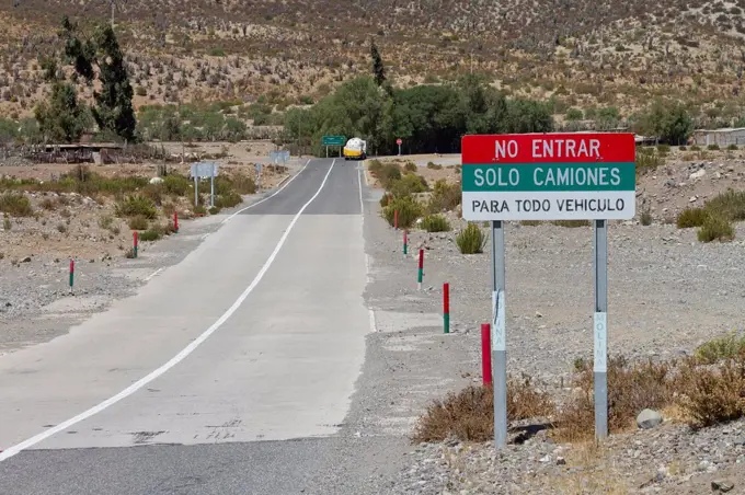 Warning sign for high water at desert, Chile