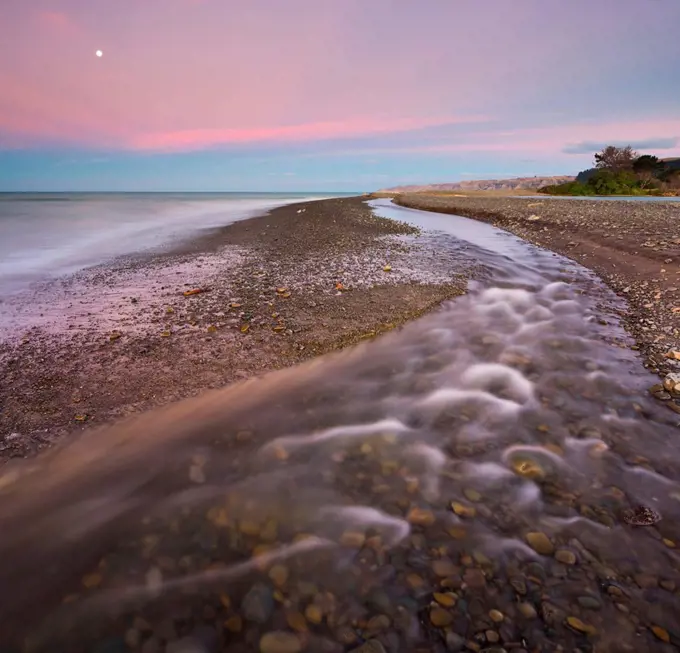 Maraetotara River mouth in the south Pacific, Te Awanga, Hastings, Hawke's Bay, north Island, New Zealand