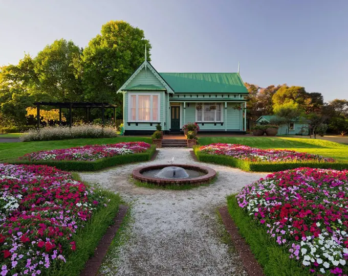 flowerbeds, fountains, Government Gardens, Rotorua, Bay of Plenty, north Island, New Zealand