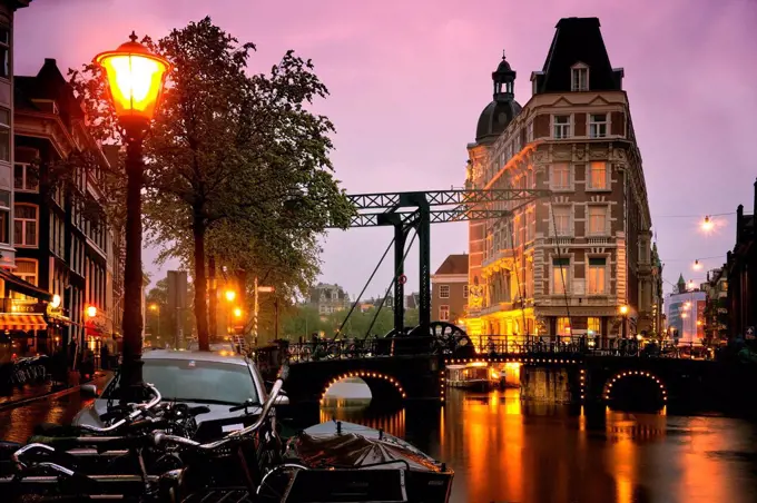 Evening Amsterdam with rain