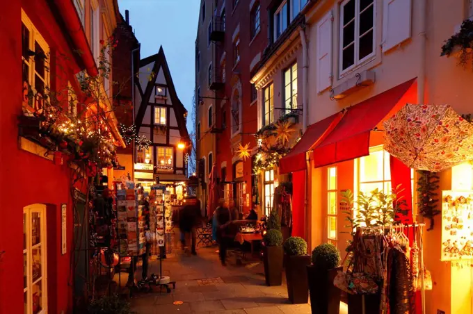 Christmas illumination at the 'Wüste Stätte' in the Schnoor, Bremen, Germany, Europe