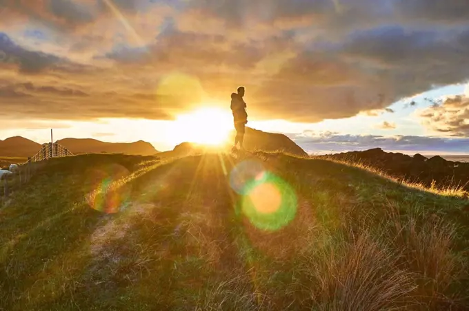 New Zealand, Puponga, Wharariki, sundown, atmospheric, tourist looks in the distance