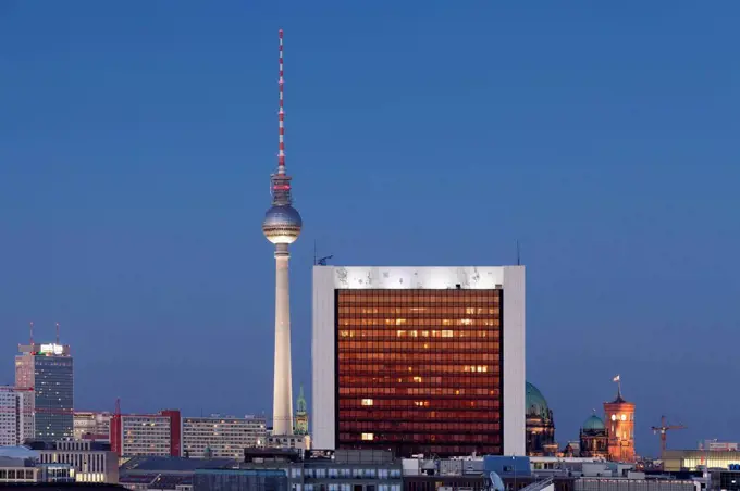 Television tower, hotel park Inn, Berlin cathedral, Rotes Rathaus, the Mitte district of Berlin, Berlin, Germany