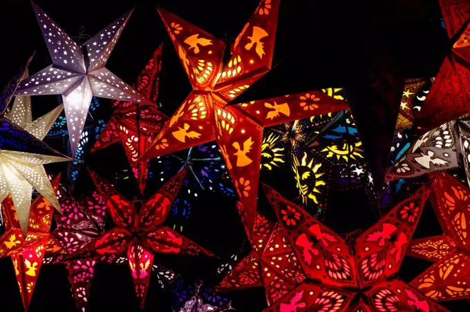 Bright stars on a Christmas fair in Munich, Bavaria, Germany