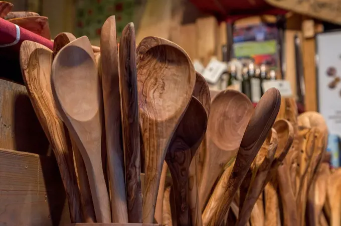 wooden article, wooden spoon on the Christmas fair in Bad Tölz, Bavarians, Germany