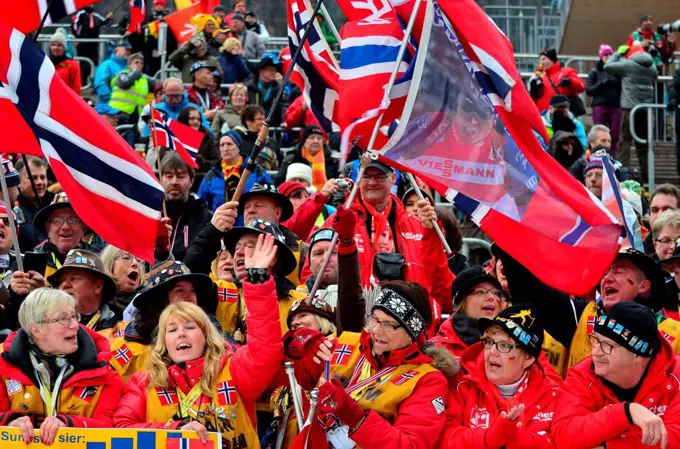 Winter sports, biathlon, world cup, Ruhpolding, spectator's stand, fans, Norwegians