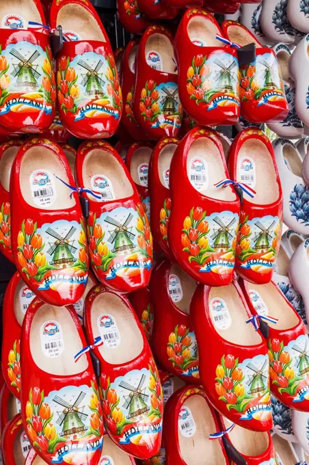 Europe, Netherlands, Amsterdam, Souvenir Shop Display of Colourful Wooden Clogs