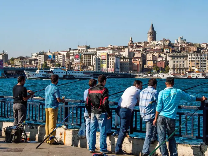 Fishing at the Eminönü Waterfront, Istanbul, Turkey