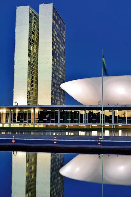 Brazil, Brazil, detailed view from the national congress of Oscar Niemeyer by night,