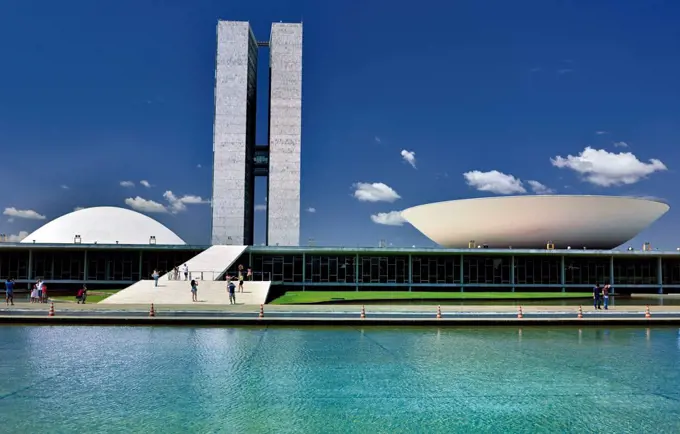 Brazil, Brazil, main facade of the national congress of Oscar Niemeyer, seat of the Brazilian senate and house of representatives,