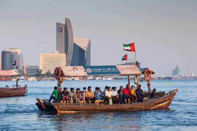 UAE, Dubai, Deira, Abra water taxis on Dubai Creek