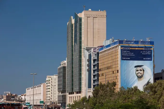 UAE, Dubai, Deira, waterfront buildings by Dubai Creek