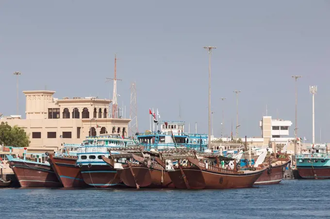 UAE, Dubai, Deira, Dhow ships on Dubai Creek