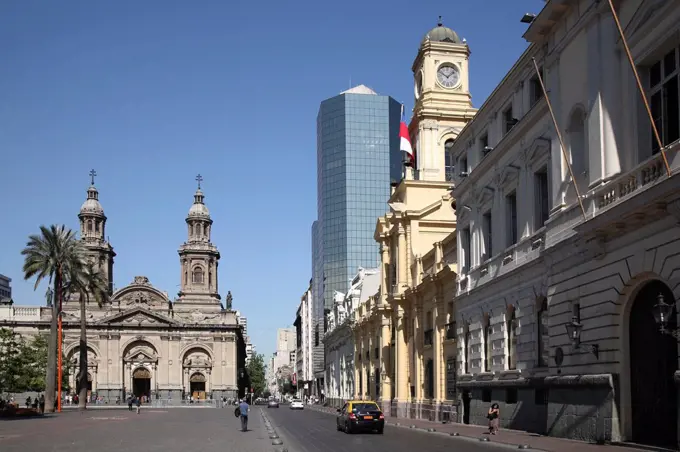 Chile, Santiago, Plaza de Armas, cathedral,