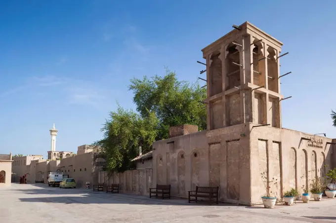 UAE, Dubai, Bur Dubai, Al Fahidi Historic District, traditional Arabic Barjeels, windtowers