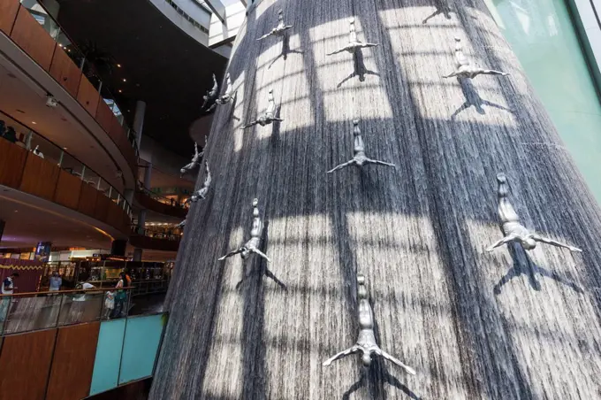 UAE, Dubai, Downtown Dubai, Dubai Mall, interior, waterfall fountain