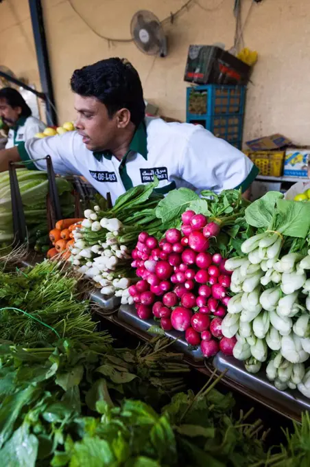 UAE, Dubai, Deira, Dubai Produce Market, produce vendor