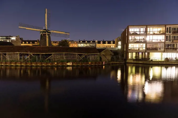 The Netherlands, Holland, Amsterdam, windmill, night