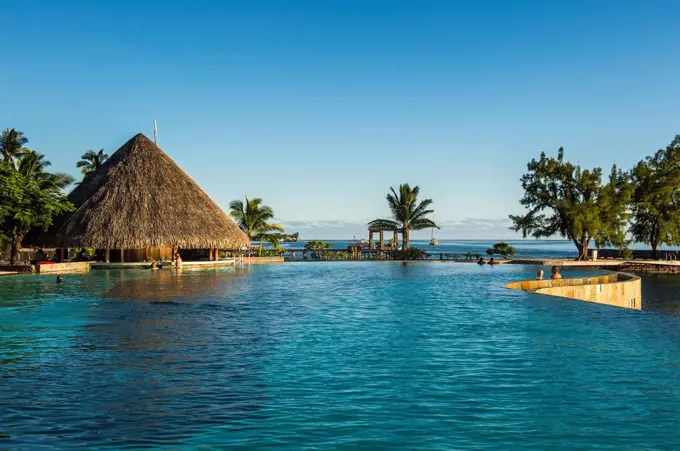 Huge swimming pool of a luxury hotel in Papeete, Tahiti, French Polynesia