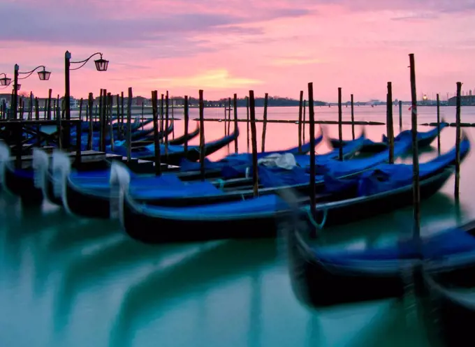 Italy, Venice, Riva Degli Schiavoni, gondolas, morning light