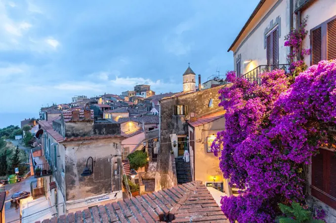 Old town at dusk, Capoliveri, Elba Island, Livorno Province, Tuscany, Italy