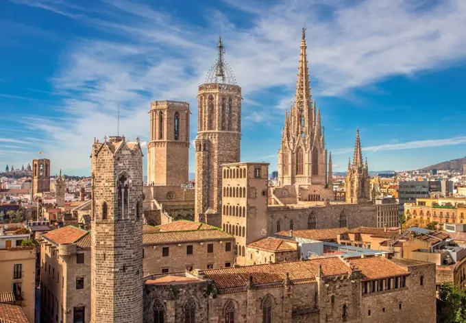 Barcelona Cathedral, Barcelona City, Ciutat Vella, Gotic district, skyline, Spain