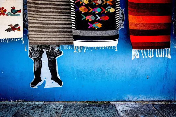 Traditional fabrics in the city of Oaxaca in Mexico