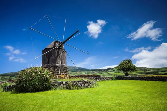 Portugal, Azores, Terceira Island, Doze Ribeiras, traditional Azorean windmill