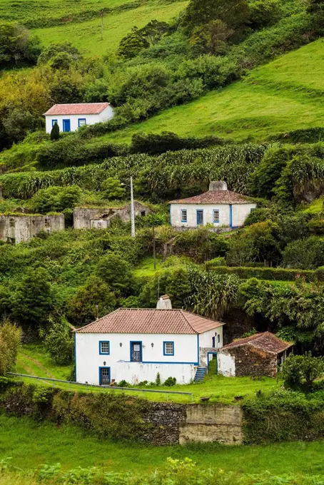 Portugal, Azores, Santa Maria Island, Santo Antonio, farmhouses