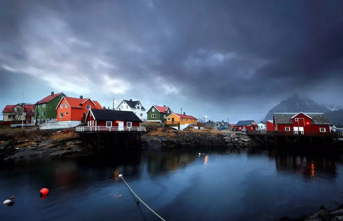 The beautiful fisherman Village of Henningsvær, with the Robur houses, Lofoten Islands in Norway,