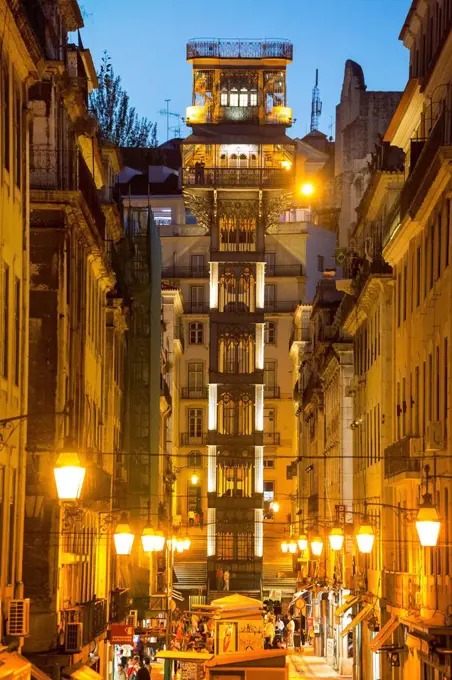 The most popular elevator in Portugal, Santa Justa Elevator, Lisbon, Lisbon District, Portugal, Europe